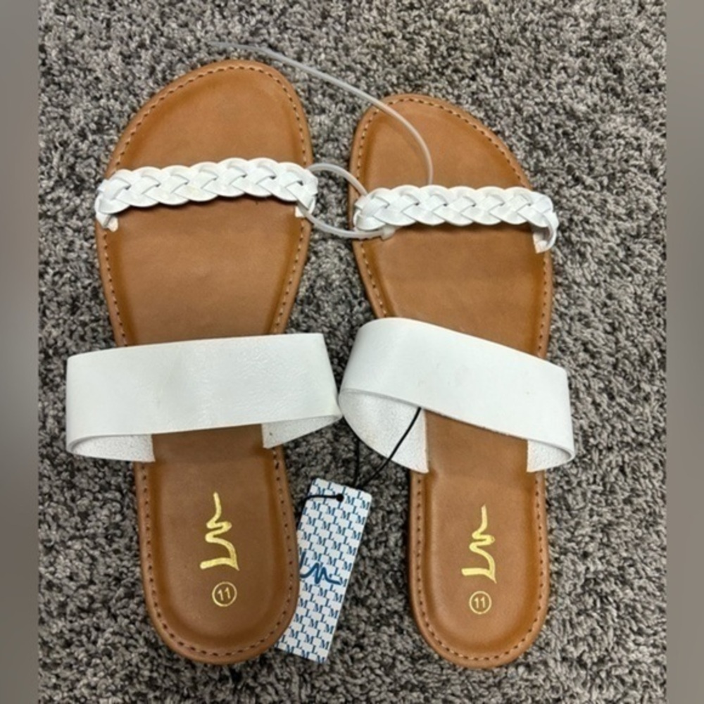 LM Women's Braided Slide Sandals Open Toe Two Band Slip On Flat Sandals